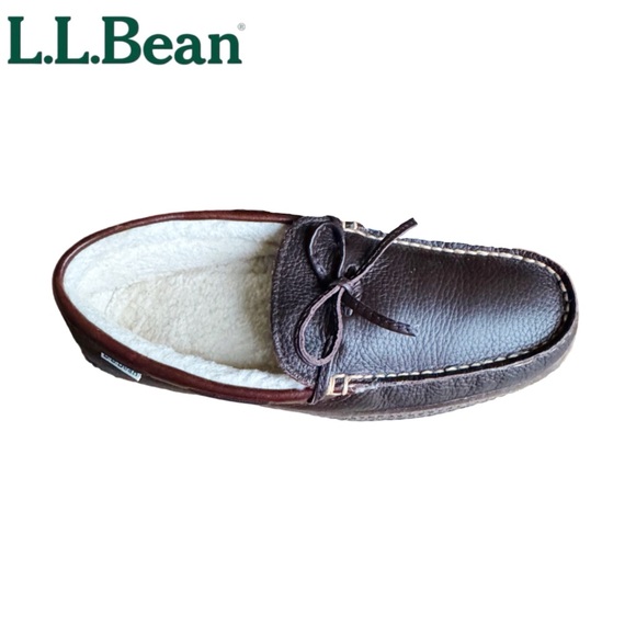 NIB L.L. Bean Womens Bison Leather Shearling Lined Moccasins Size 8 - Picture 2 of 7